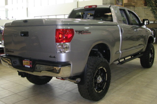 Lifted Toyota Tundra rear view.