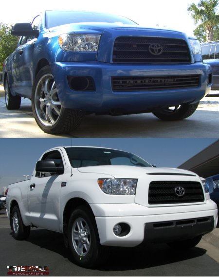 A 2008 Tundra with a Sequoia front bumper and a stock 2008 Tundra below.