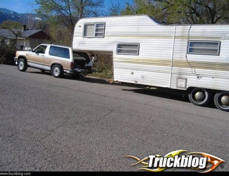 Towing a little too much with an S-10 Blazer. Image from Truckblog.com.