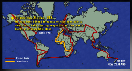 The route taken driving the world in a Tundra