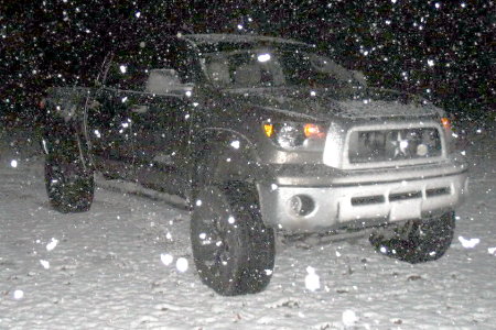 A Tundra in a rare Texas snowstorm.