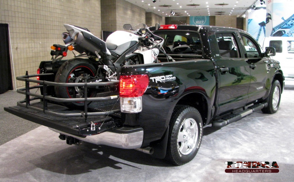 2010 Toyota Tundra with a motorcycle in the bed