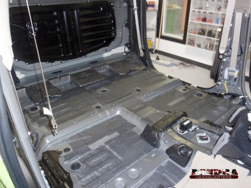 The bare floor of a 2010 Toyota Tundra
