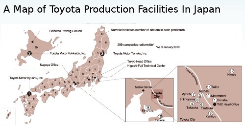 Toyota Japan manufacturing plants map