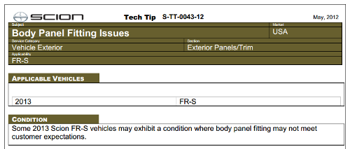 Scion FR-S body panel problem