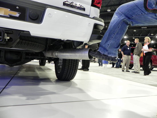 When GM unveiled the HD High Country package, many people snickered about the size of the tail pipe. Here is a good visual on just HOW big it is.